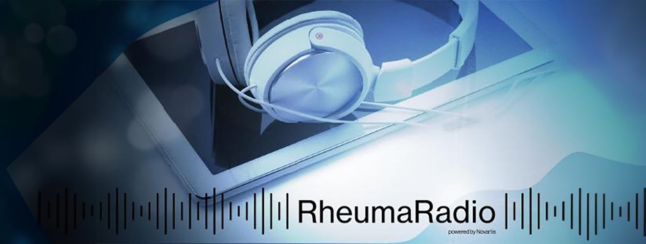 Logo RheumaRadio Kopfhörer und Tablett