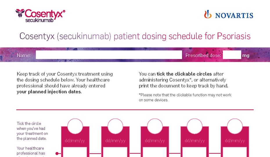 Preview image. Cosentyx Dosing Schedule example for psoriasis.